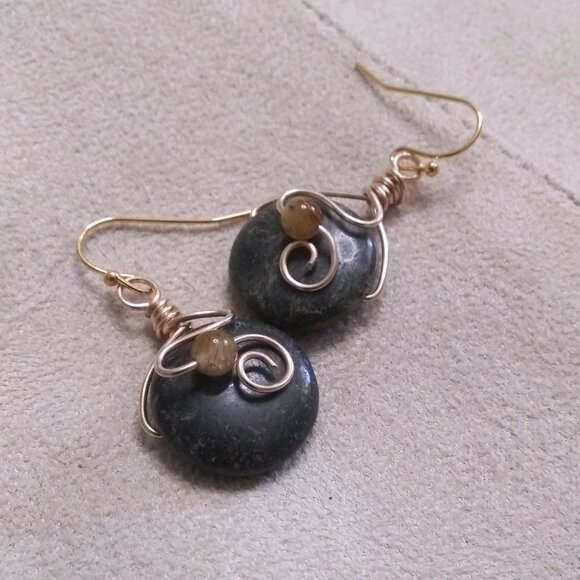 Plum Jasper & Agate! Short Wire Wrapped Dangle Earrings | Classy Business Casual - Picture 8 of 10